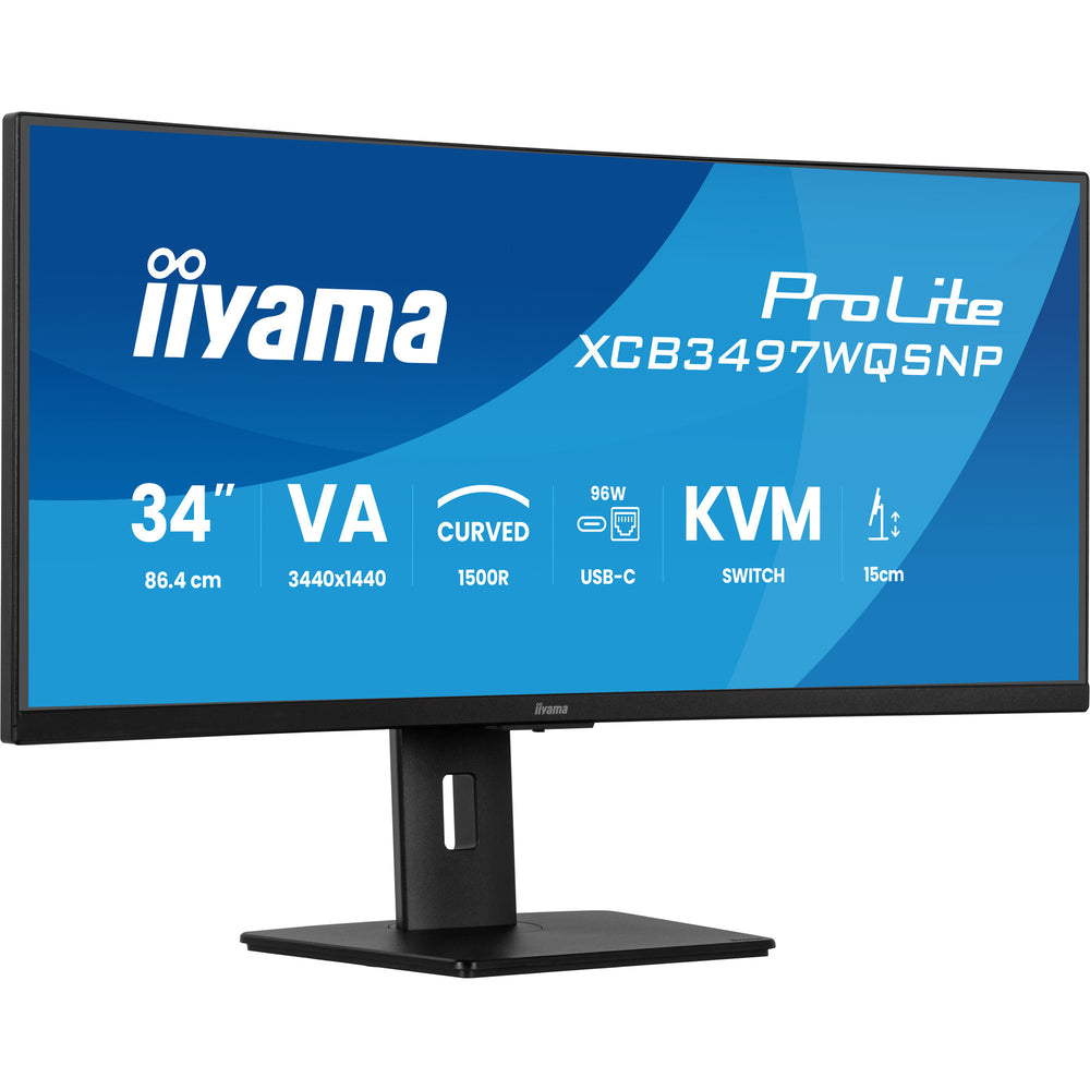 Iiyama prolite xcb3497wqsnp-b1 34 curved ultrawide monitor (zwart, 2x hdmi, displayport, 2x usb-a, 3x usb-c, rj-45)