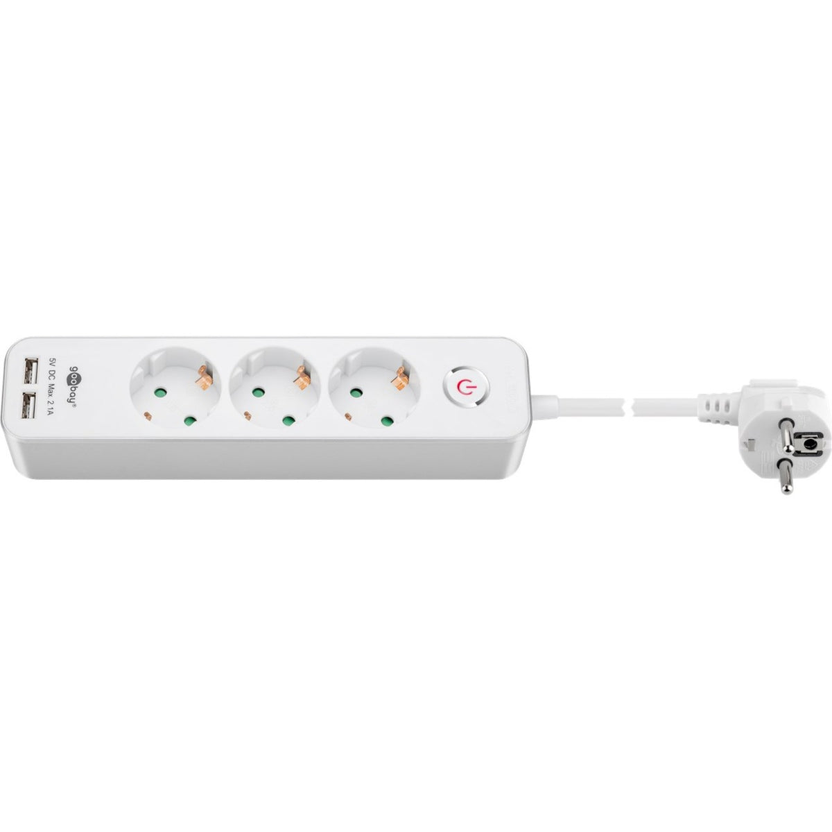 Goobay 3-way Power Strip with Switch and USB Power Strip (white, 1.5 meter cable, 2x USB-A)