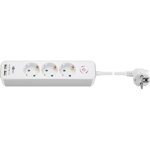 Goobay 3-way Power Strip with Switch and USB Power Strip (white, 1.5 meter cable, 2x USB-A)