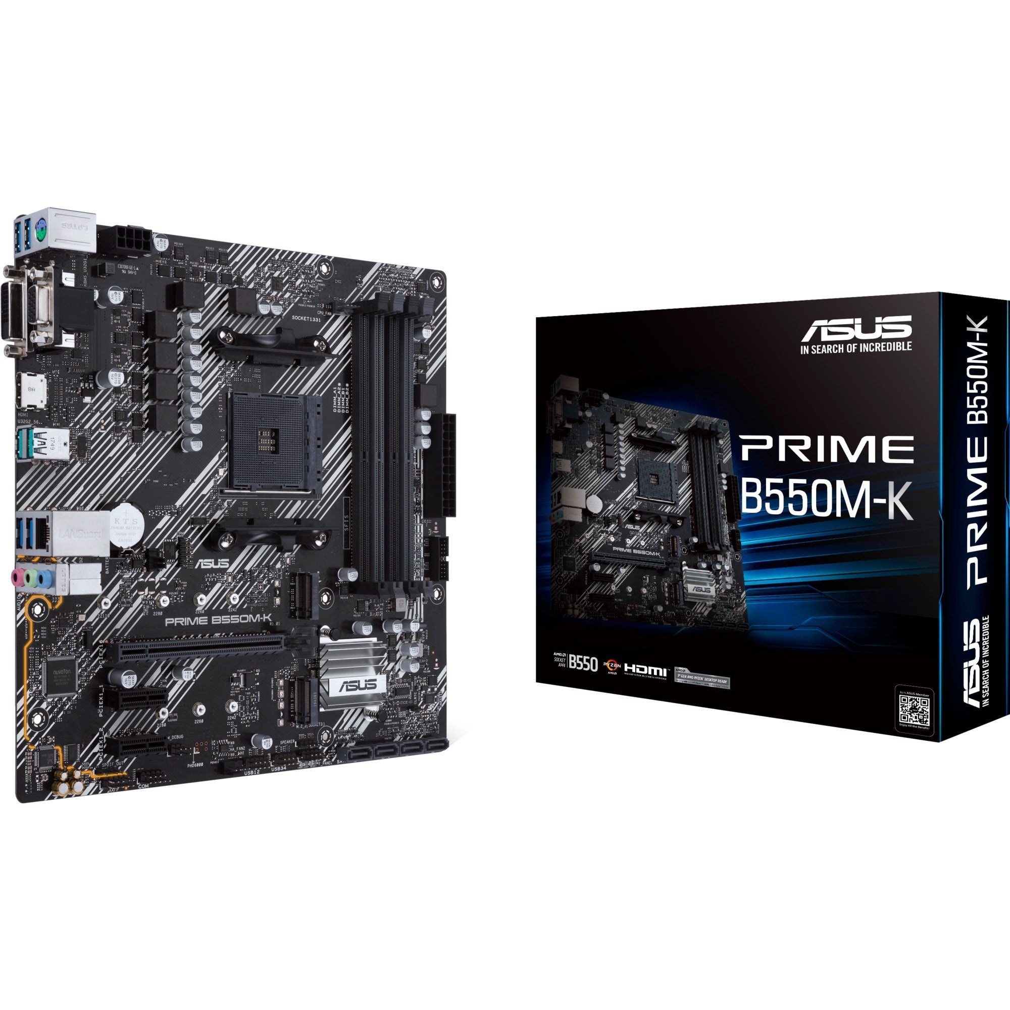 Asus prime b550m-k socket am4 moederbord (zwart wit, raid, gb-lan, sound, µatx)