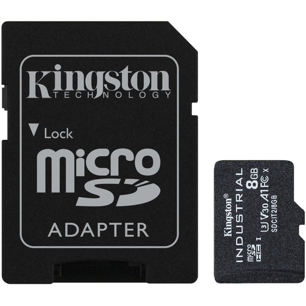 Kingston industrial microsdhc 8gb geheugenkaart (zwart, incl. sd adapter, klasse 10, uhs-i, u3, v30, a1)