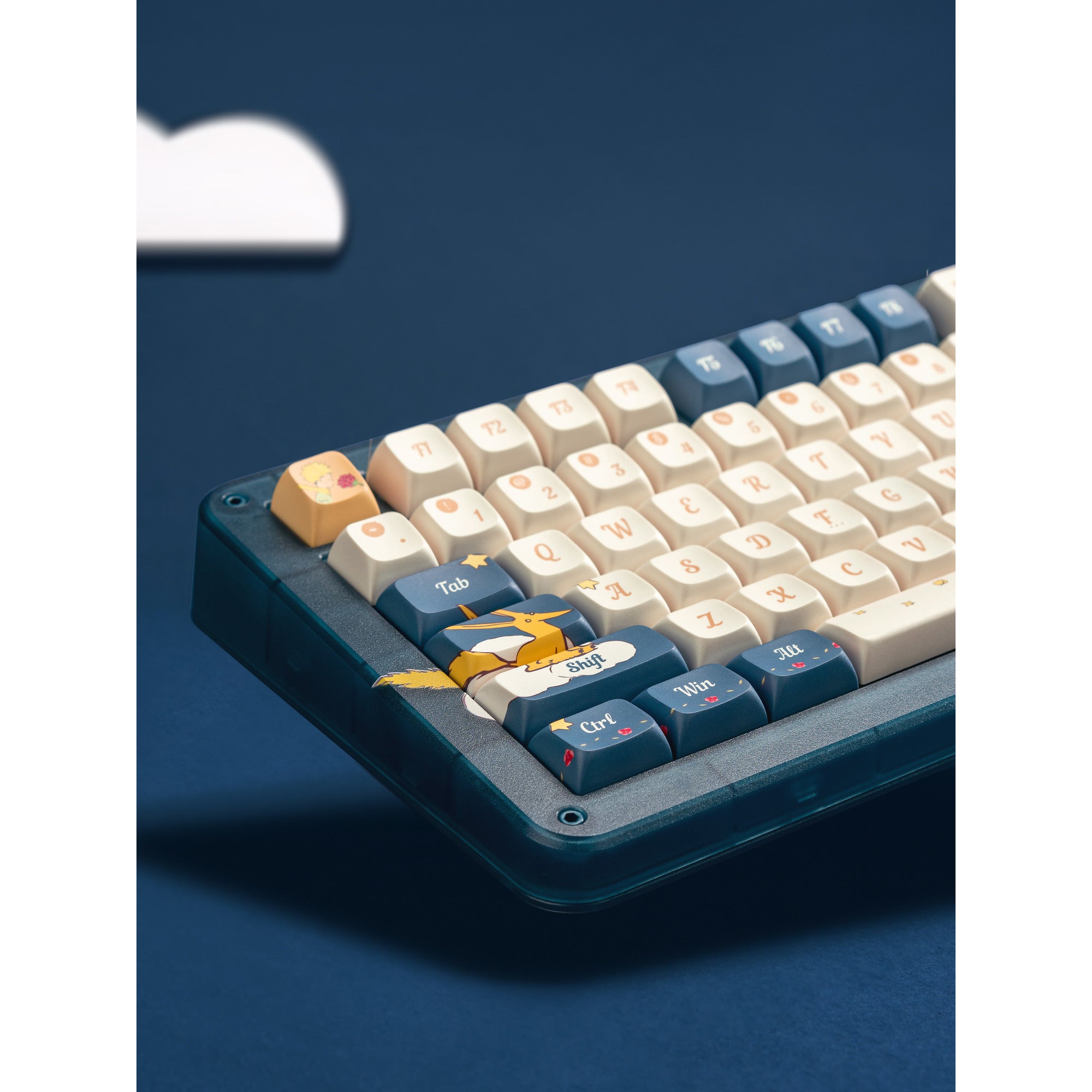 Iqunix zx75 sky encounter wireless mechanical keyboard, gaming toetsenbord (blauw wit, us lay-out, iqunix silent rose, rgb leds, 75%, hot-swappable, double-shot pbt, 2.4ghz | bluetooth 5.1 | usb-c)