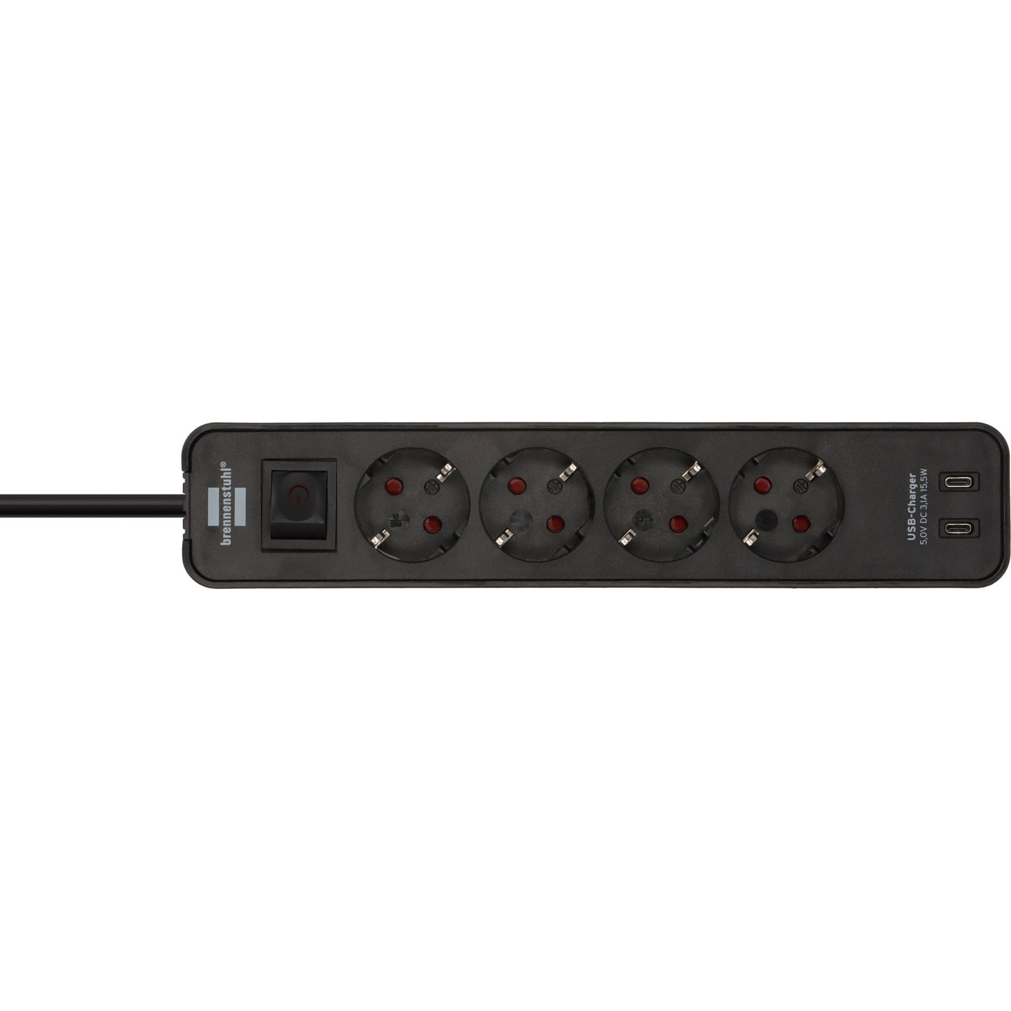 Brennenstuhl ecolor 4-voudige stekkerdoos met 2 usb-laadaansluitingen stekkerdoos (zwart, 2x usb-c)