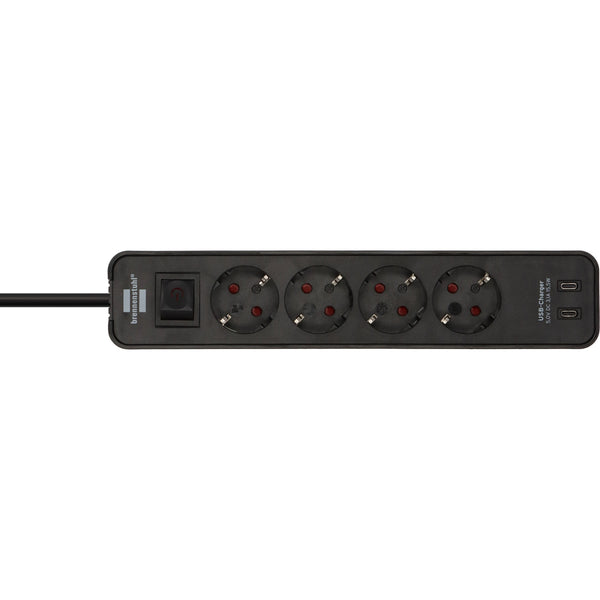 Brennenstuhl ecolor 4-voudige stekkerdoos met 2 usb-laadaansluitingen stekkerdoos (zwart, 2x usb-c)