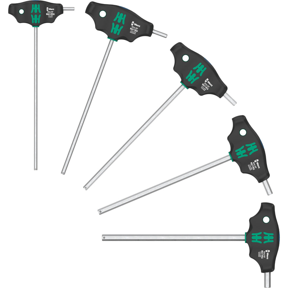 Wera 454 5 hf shk set 1 schroevendraaierset t-greep-schroevendraaier hex-plus met vasthoudfunctie (zwart groen, 5‑delig)