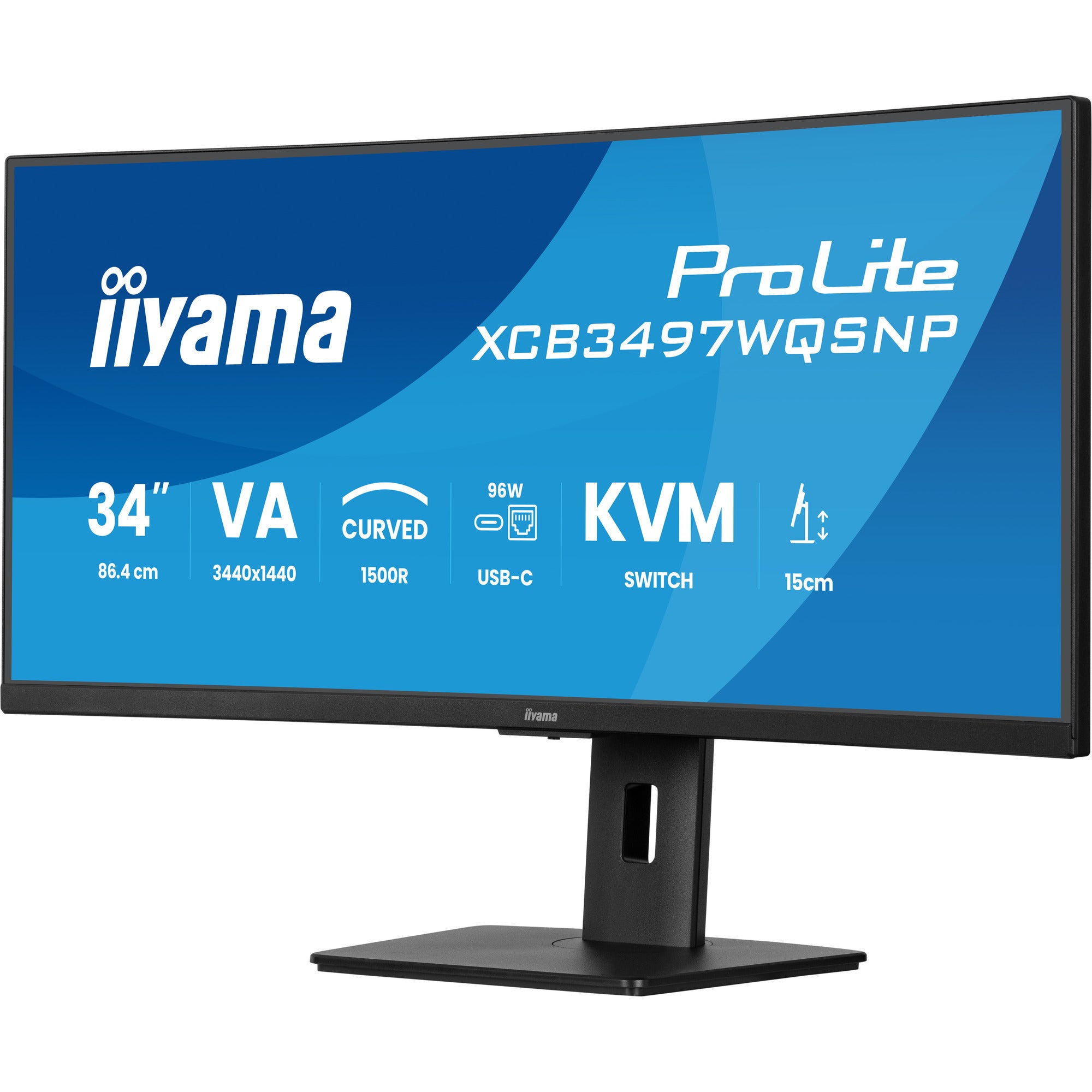 Iiyama prolite xcb3497wqsnp-b1 34 curved ultrawide monitor (zwart, 2x hdmi, displayport, 2x usb-a, 3x usb-c, rj-45)