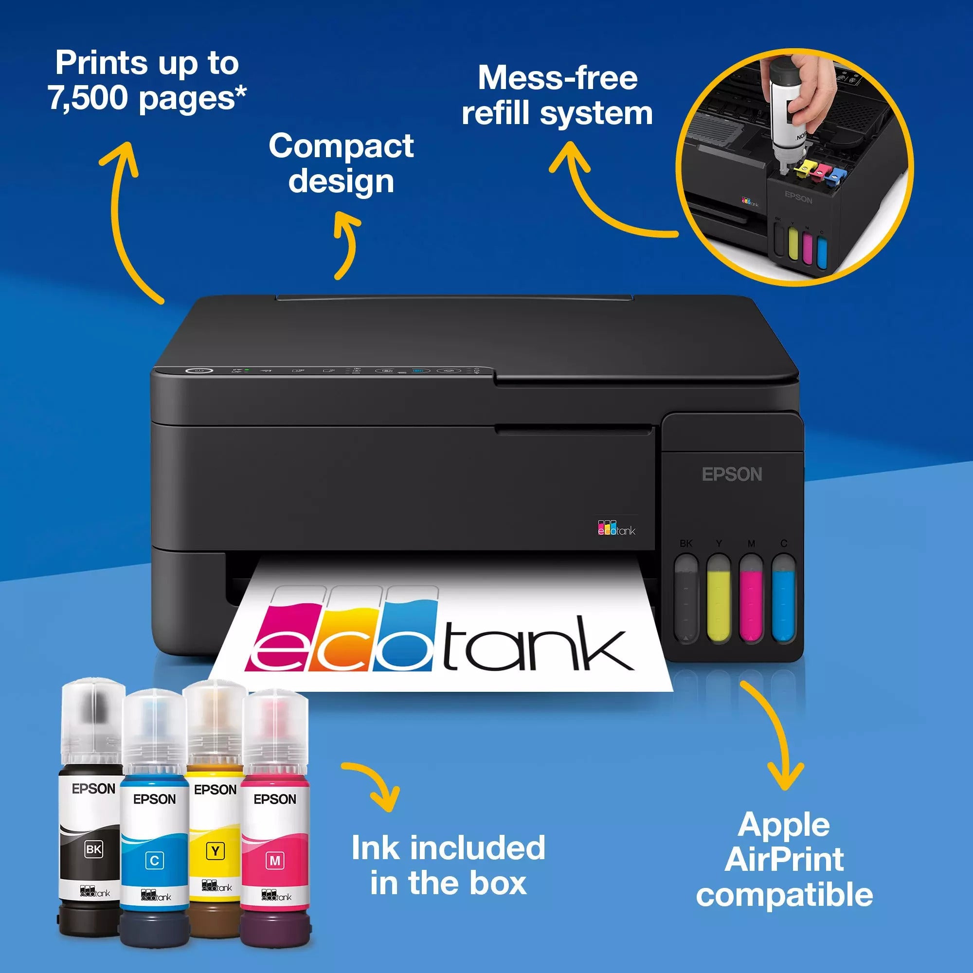 Epson ecotank et-2912 all-in-one inkjetprinter (zwart, scannen, kopiëren, wi-fi, inclusief tot 3 jaar inkt, c11cl62406)