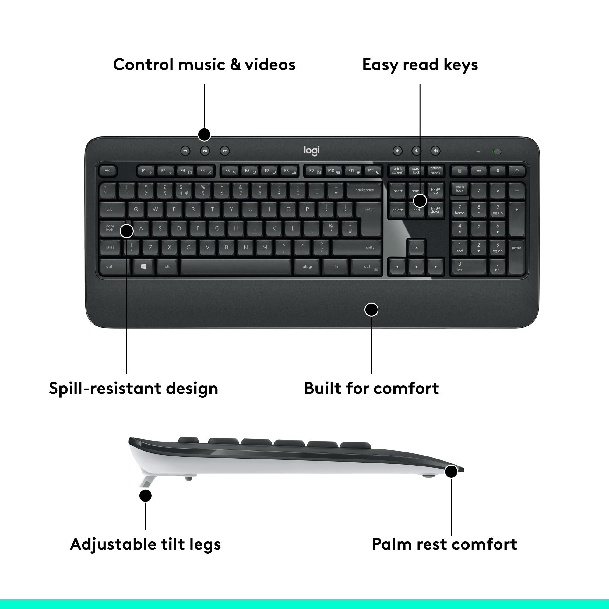 Logitech mk540 advanced - draadloze toetsenbord- en muiscombinatie, desktopset (donkergrijs, eu lay-out (qwerty), 1000 dpi)