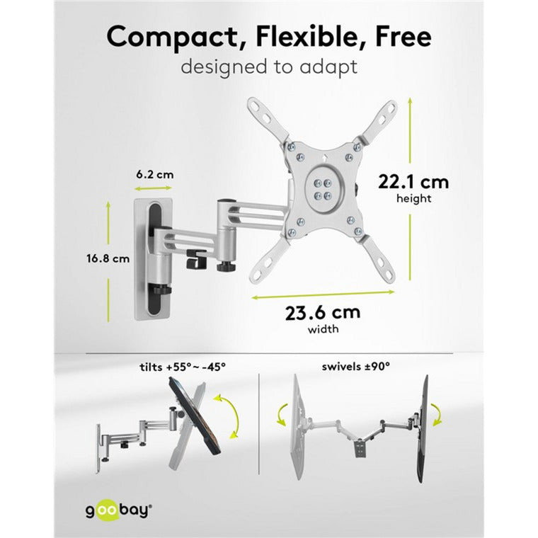 Goobay tv wall mount caravan fullmotion (m), 13 to 43 inch wandmontage (zilver)