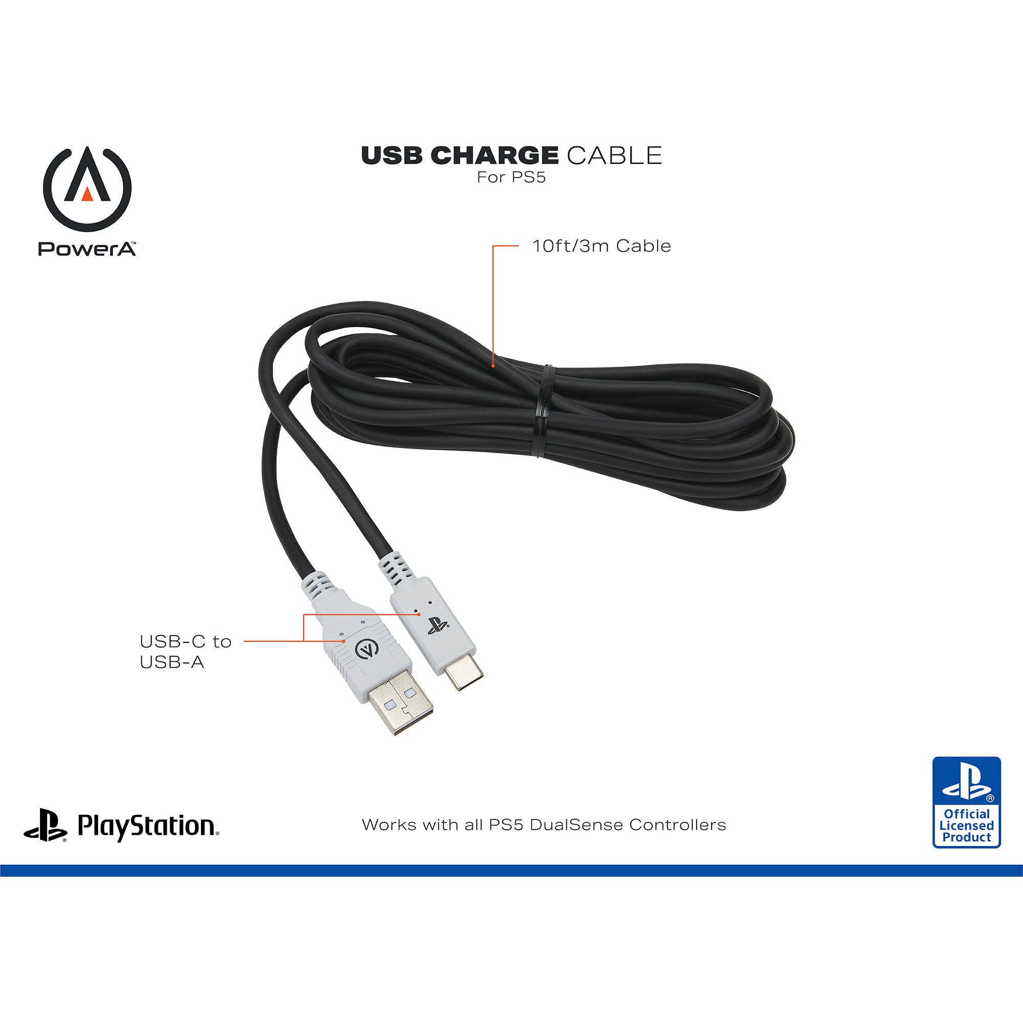 Powera usb-c-kabel voor playstation 5 (zwart wit, 3 meter)