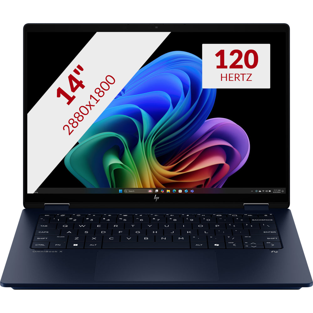 Hp omnibook x flipngai 14-fm0070nd 14 copilot+ 2-in-1 laptop (donkerblauw | core ultra 7 256v | intel arc 140v | 16 gb | 1 tb ssd | touch)