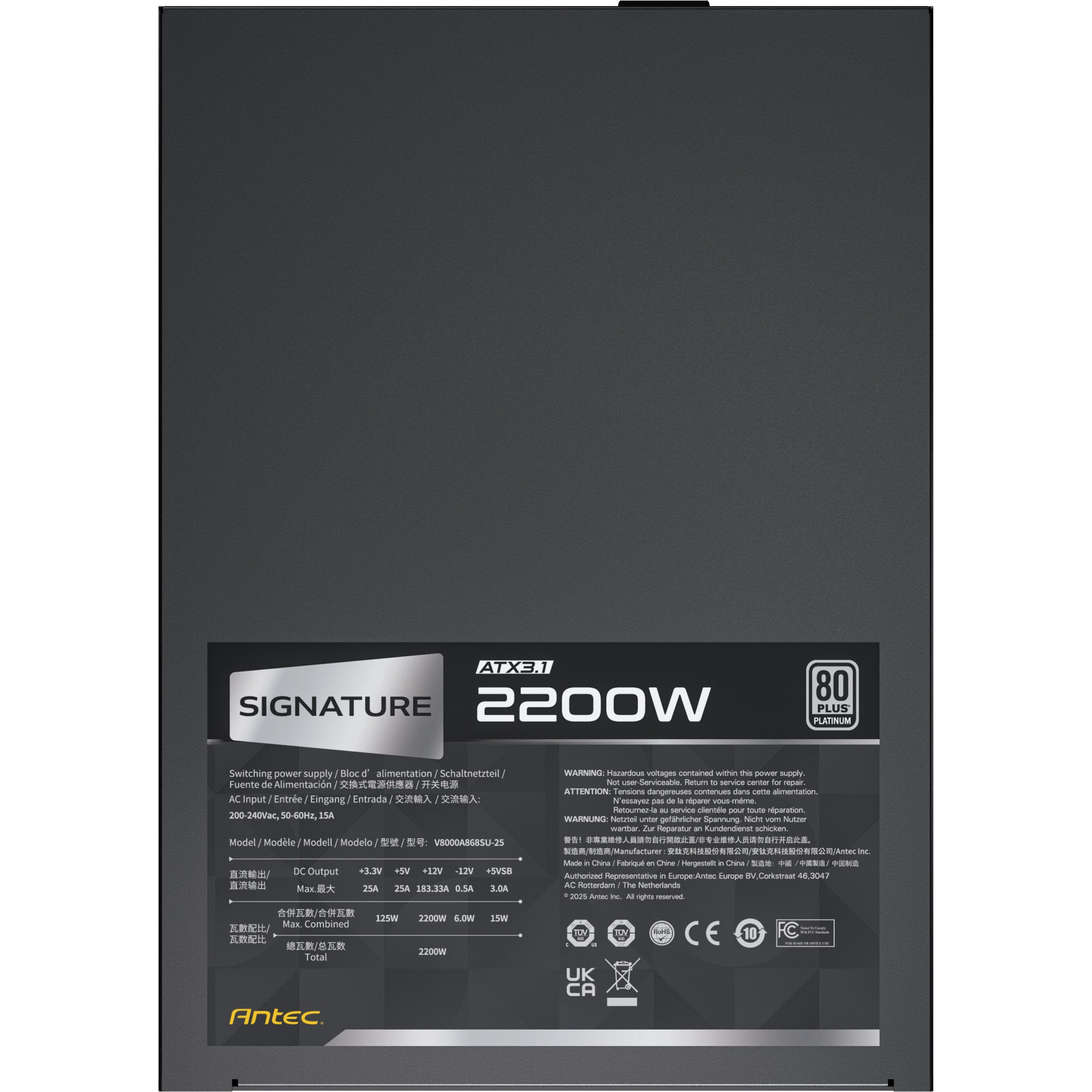 Antec signature 2200 platinum atx3.1 modulaire 2200 watt voeding (zwart, 2x 12v-2x6, 6x pcie)