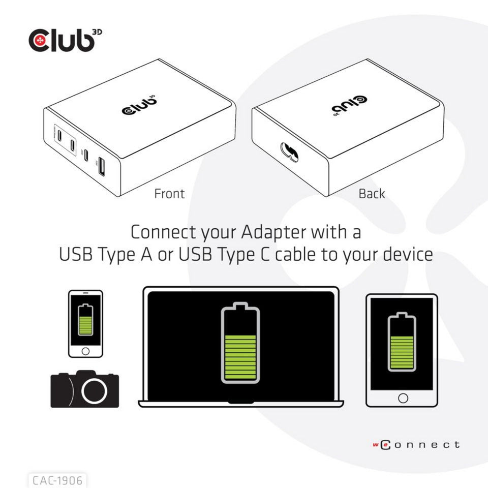 Club 3D Club 3D Reislader 132W GAN-technologie, Vier USB-poorten