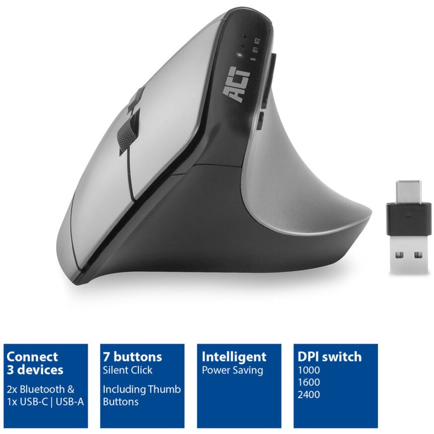 ACT Wireless Mouse AC5155 Bluetooth Black, Silver