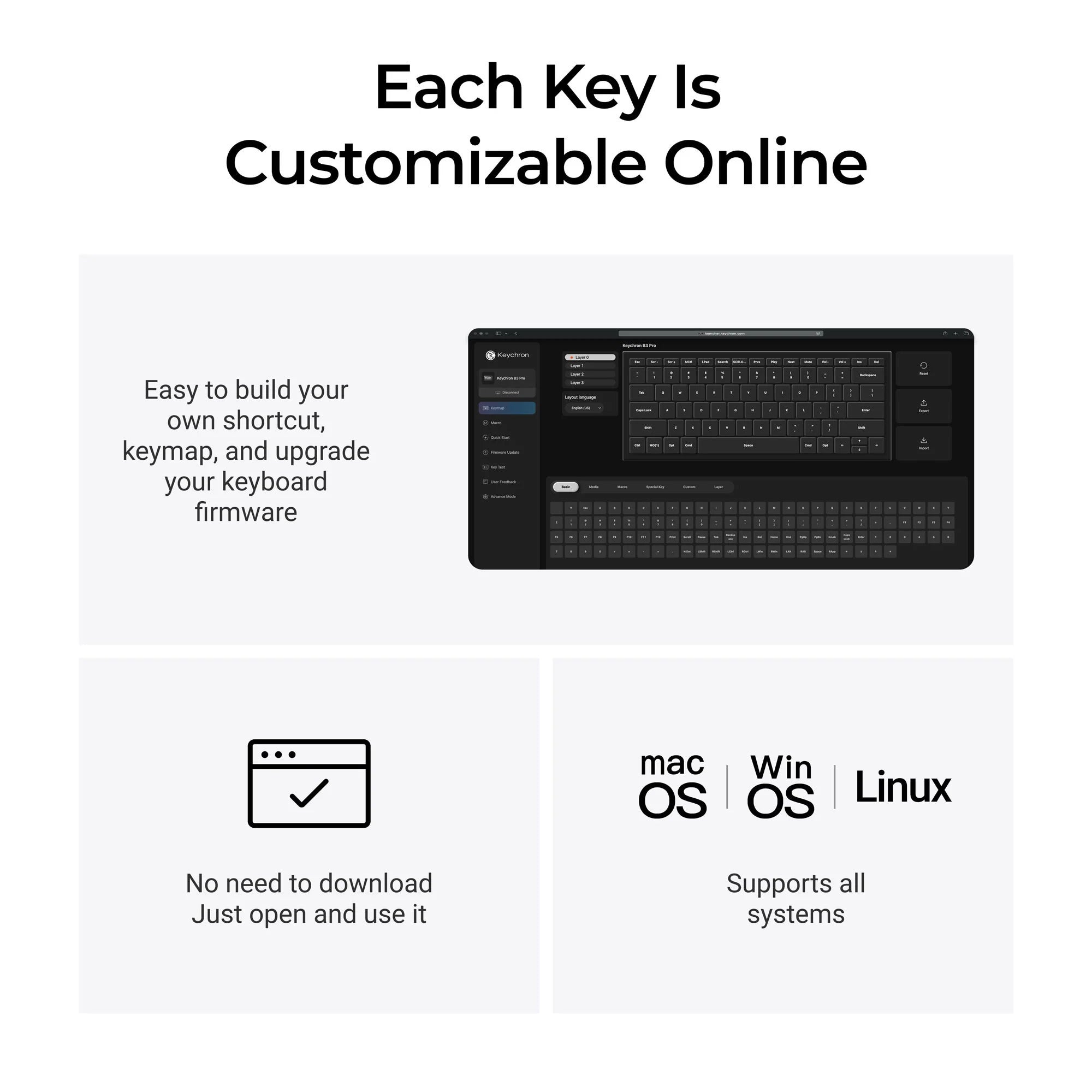 Keychron b3 pro-k8 toetsenbord (wit, us lay-out (qwerty), scissor switches, 75%, abs keycaps, 2.4 ghz | bluetooth | usb)