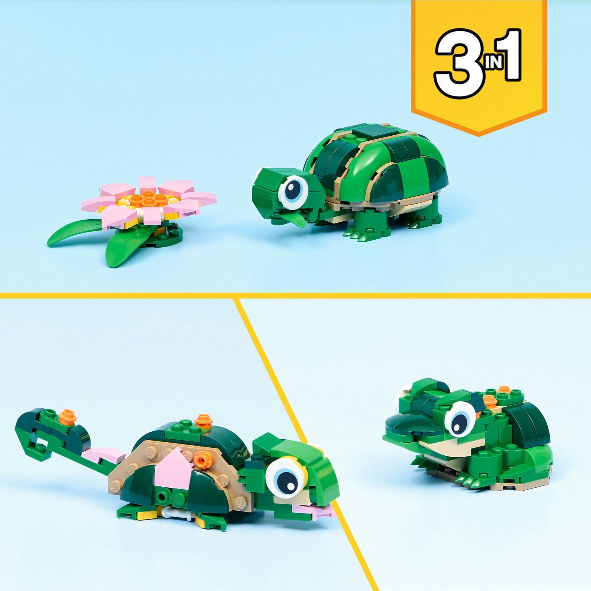 Lego ® creator 3in1 schildpad met waterlelie - speelgoedmodel - bouw om tot kameleon of kikker - 31377