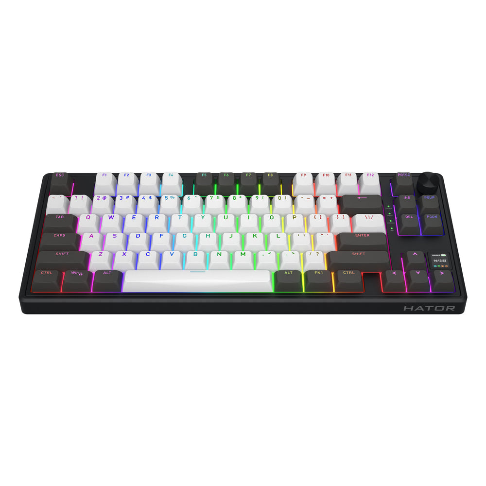 Hator skyfall pro wireless rgb mechanisch gaming toetsenbord (zwart, us lay-out (qwerty), hator aurum vanilla silent, 80% (tkl), rgb, double-shot pbt, hot-swap, 2.4ghz | bluetooth | usb-c)