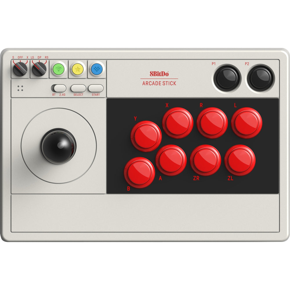 8bitdo arcade stick joystick (grijs, switch 1, switch 2, pc, bluetooth 2.4g usb-c)