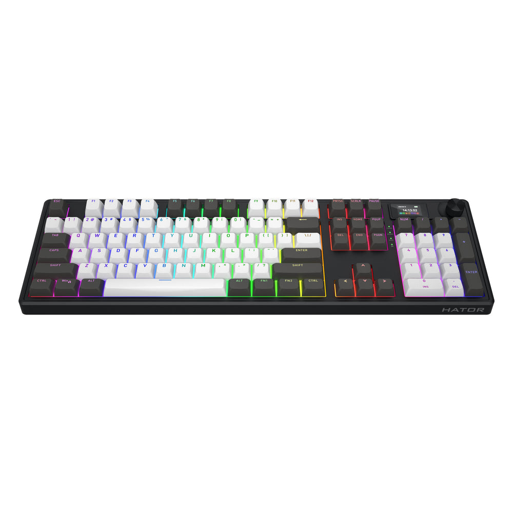 Hator skyfall pro wireless rgb mechanisch gaming toetsenbord (zwart, us lay-out (qwerty), hator aurum vanilla silent, 100%, rgb, double-shot pbt, hot-swap, 2.4ghz bluetooth usb-c)
