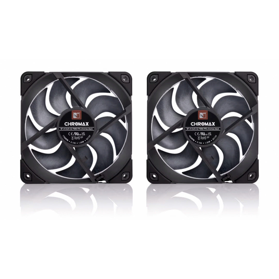 Noctua nf-a12x25 g2 pwm sx2-pp chromax.black case fans (zwart, 2 stuks, 120 x 120 x 25 mm)