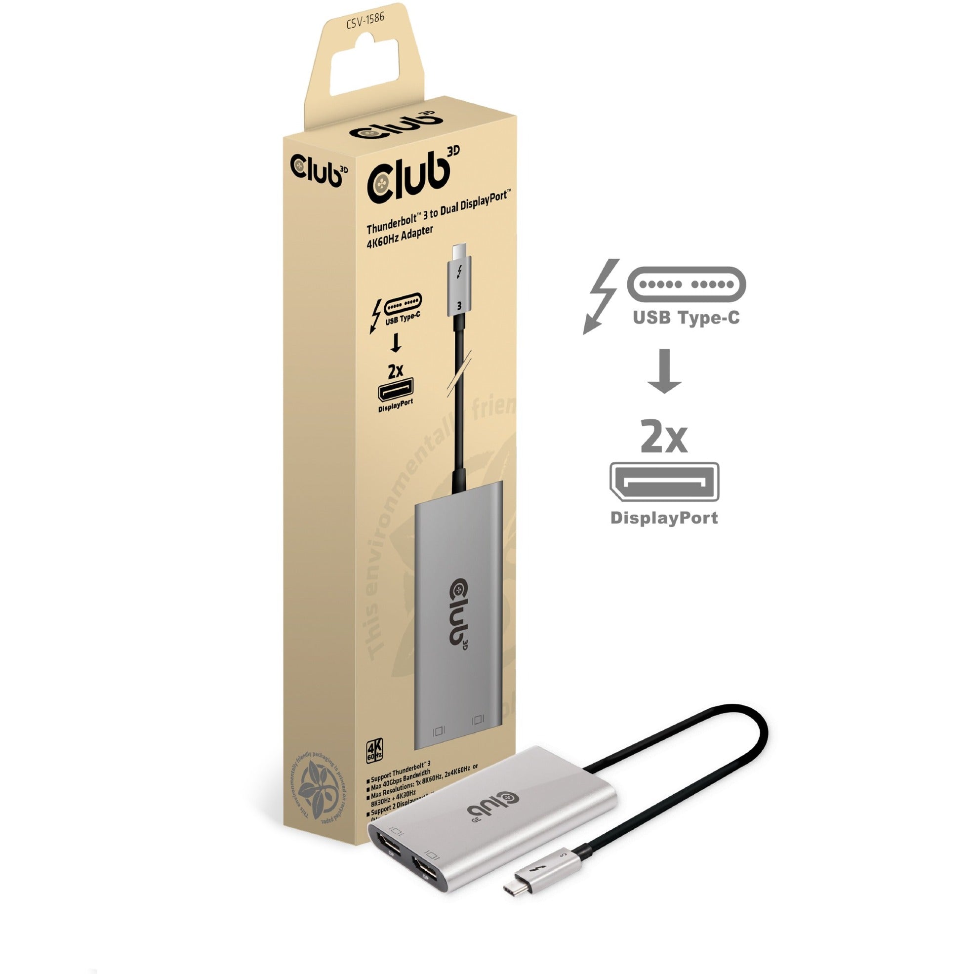Club 3d thunderbolt 3 naar 2x displayport splitter