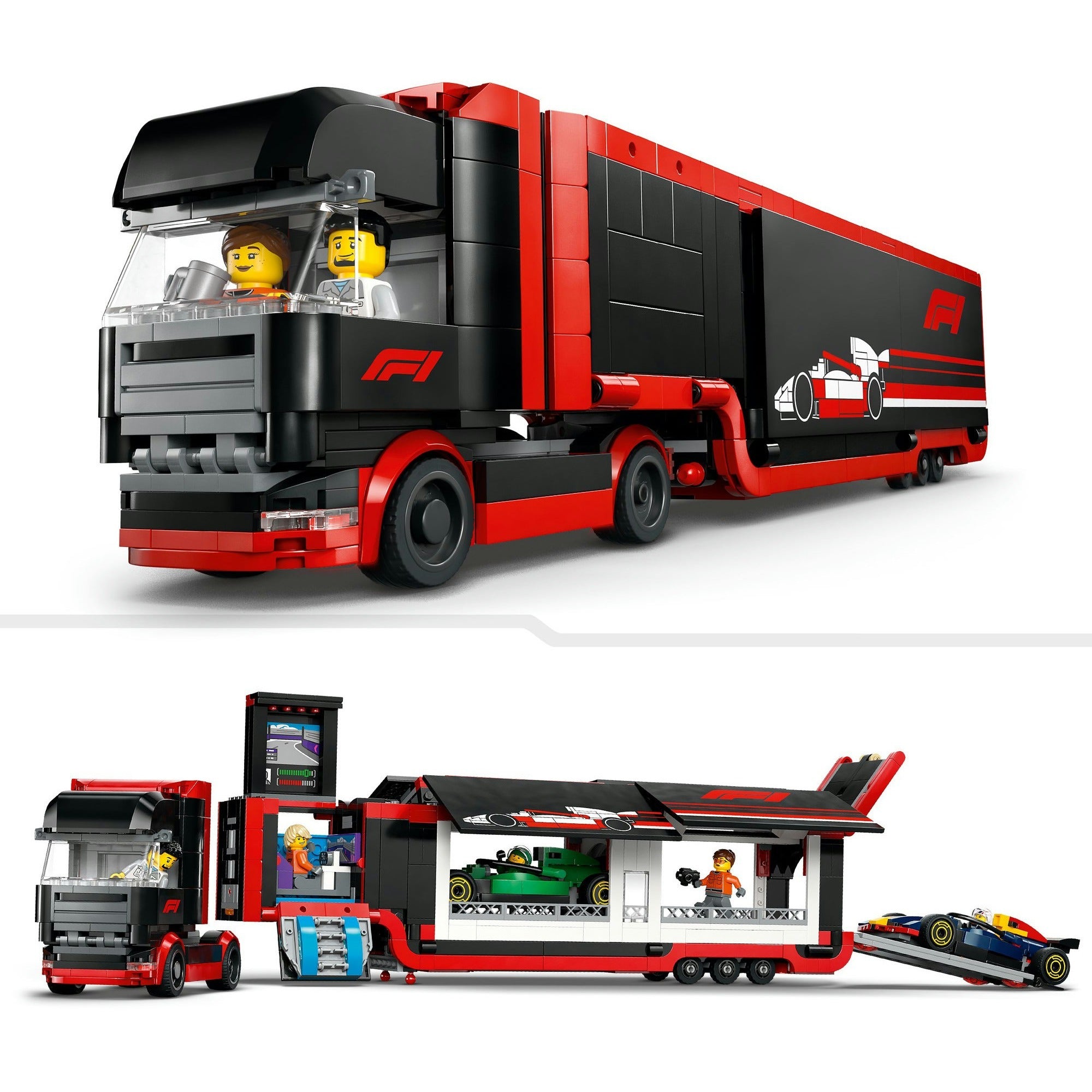 Lego city 60445 f1 vrachtwagen met rb20 en amr24 f1 auto's
