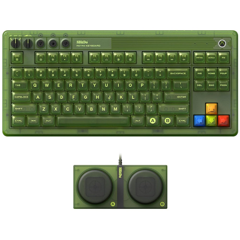 8bitdo retro 87 mechanical keyboard - xbox edition (groen, us lay-out (qwerty), kailh box jellyfish x, 80% (tkl), abs keycaps, bluetooth 5.0, wireless 2.4g, usb)