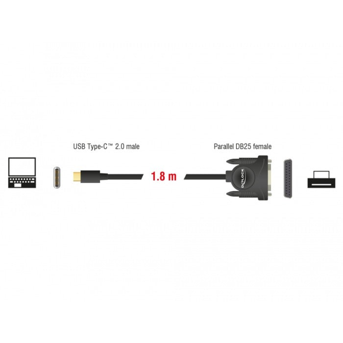 DeLOCK DeLOCK USB-C 2.0 mannelijk > 1 x Parallel DB25 vrouwelijk