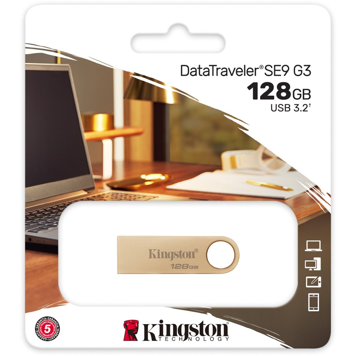 Kingston datatraveler se9 g3 128 gb usb-stick (goud, dtse9g3 128gb, usb-a 3.2 (5 gbit s))