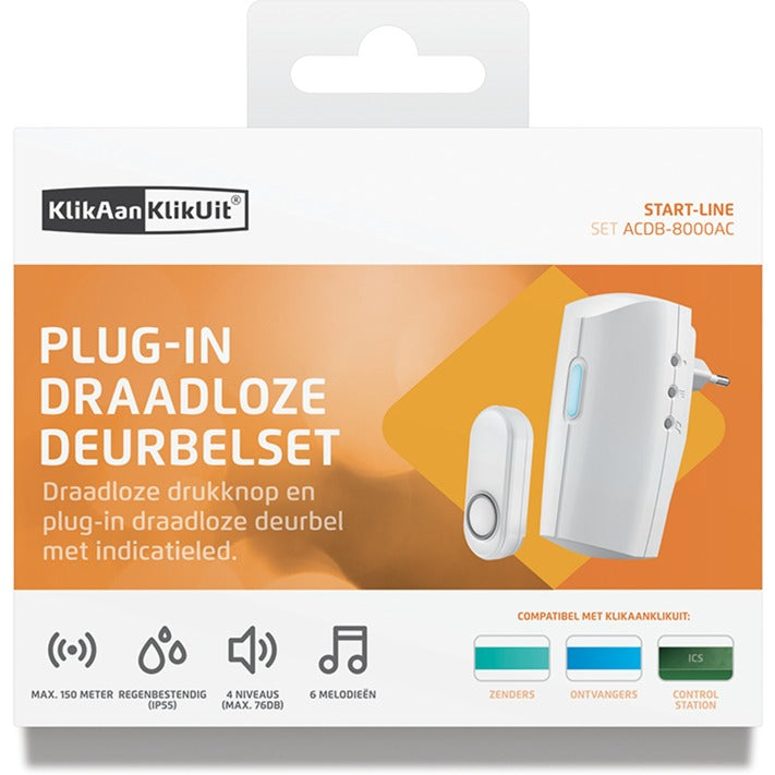 Klikaanklikuit acdb-8000ac plug-in draadloze deurbelset (wit)