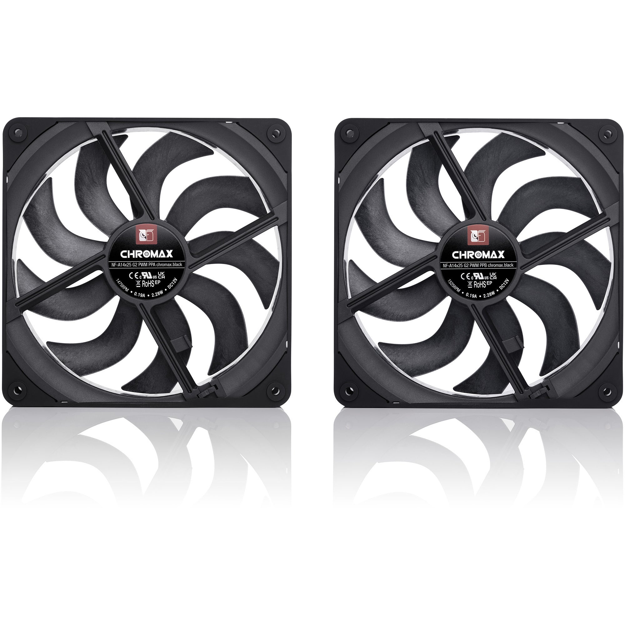 Noctua nf-a14x25 g2 pwm sx2-pp chromax.black case fans (zwart, 2 stuks, 140 x 140 x 25 mm)