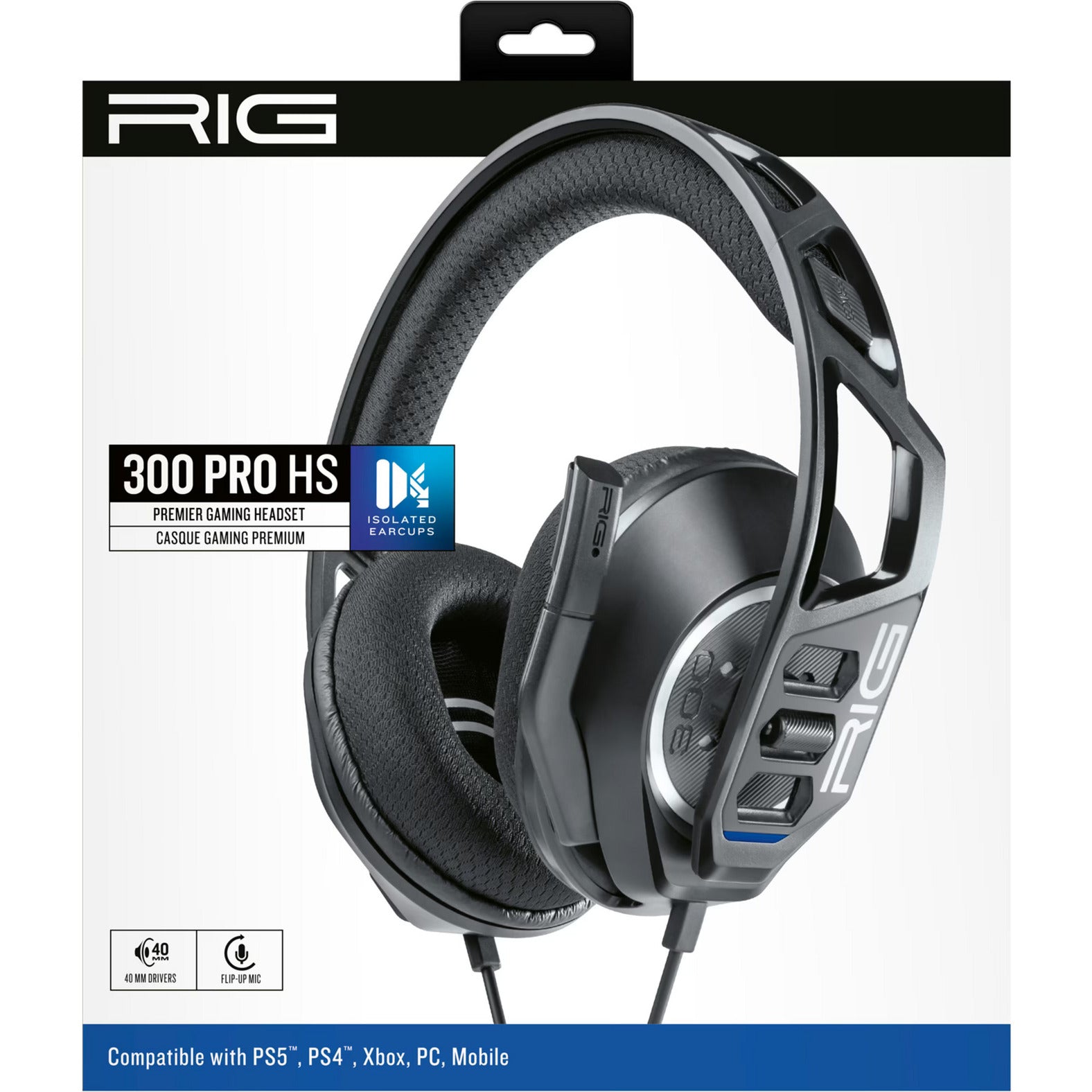 Nacon rig 300 pro hs over-ear gaming headset (zwart, playstation 4, playstation 5, xbox, nintendo switch, pc)