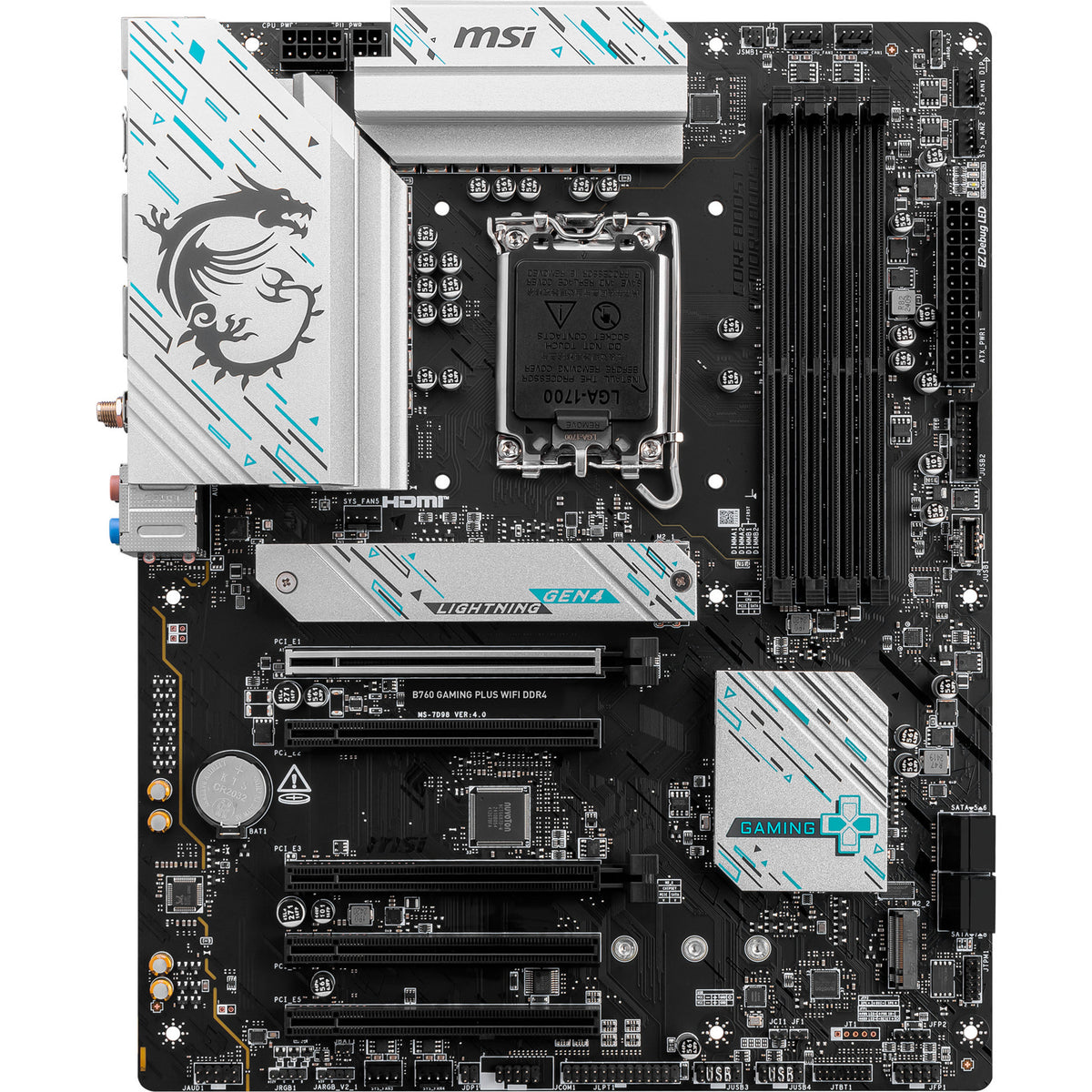 Msi b760 gaming plus wifi ddr4 socket 1700 moederbord (raid, 2.5 gb-lan, wi-fi 6e, bt, sound, atx)
