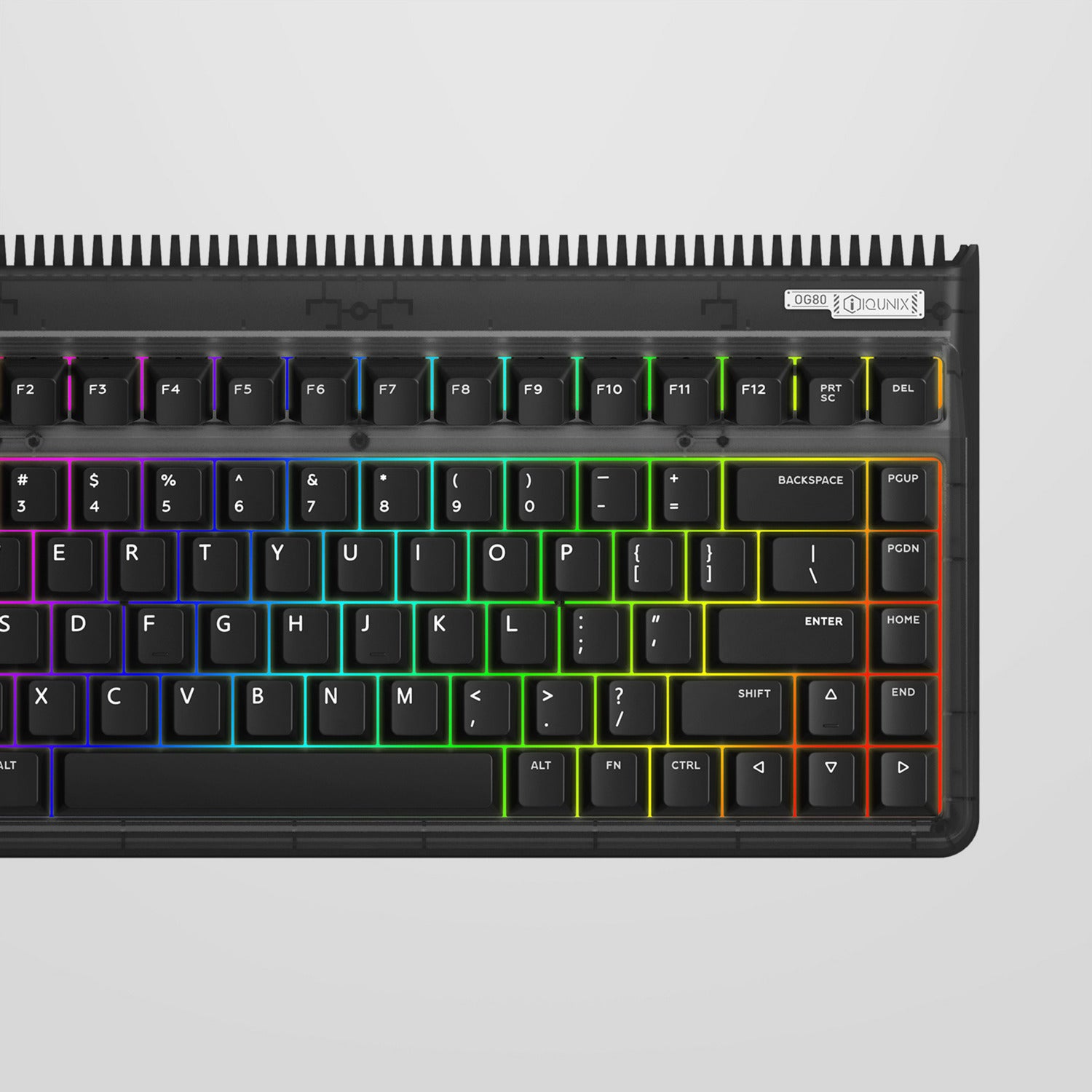 Iqunix og80 dark side wireless mechanical keyboard, gaming toetsenbord (zwart, us lay-out, gateron brown, rgb leds, 80% (tkl), hot-swappable, pbt, 2.4ghz | bluetooth 5.1 | usb-c)