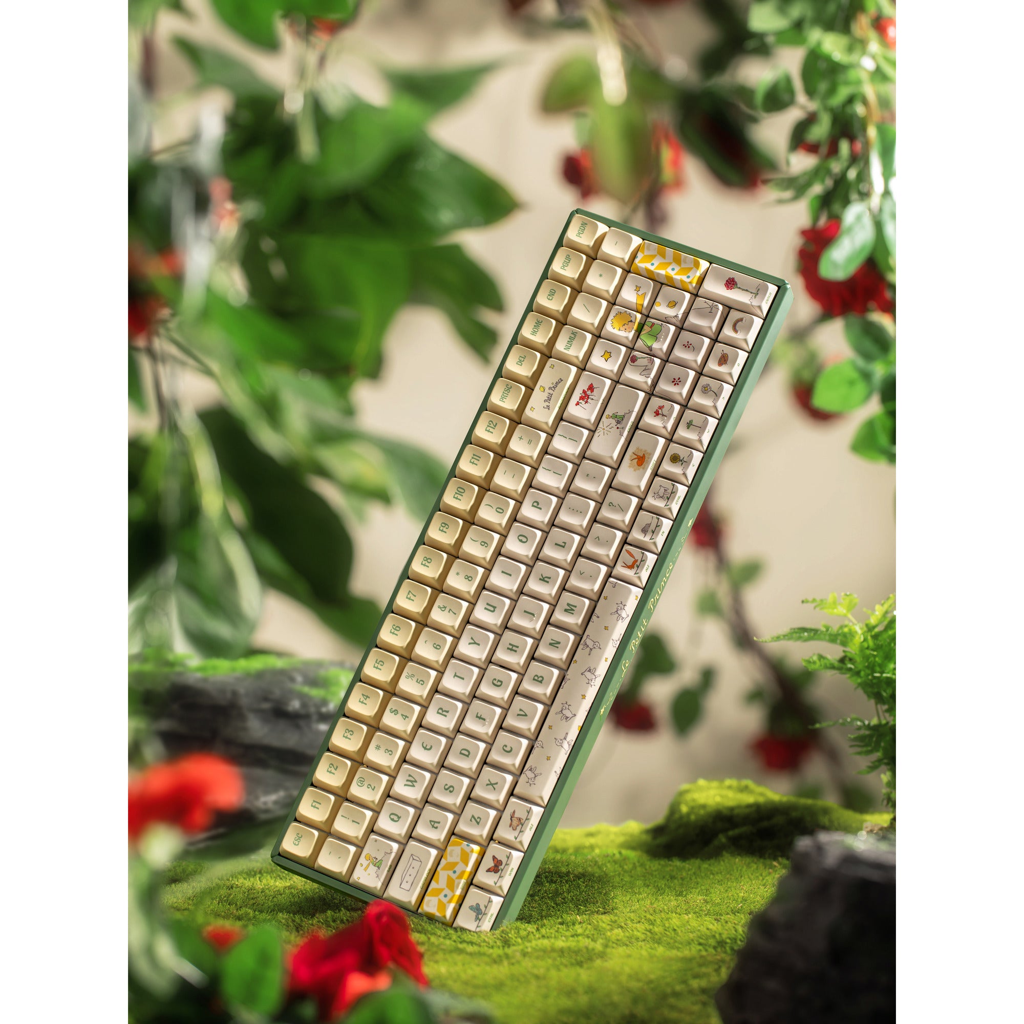 Iqunix f97 floral date, gaming toetsenbord (groen wit, us lay-out, gateron red, rgb leds, 96%, hot-swappable, pbt, 2.4ghz | bluetooth 5.1 | usb-c)