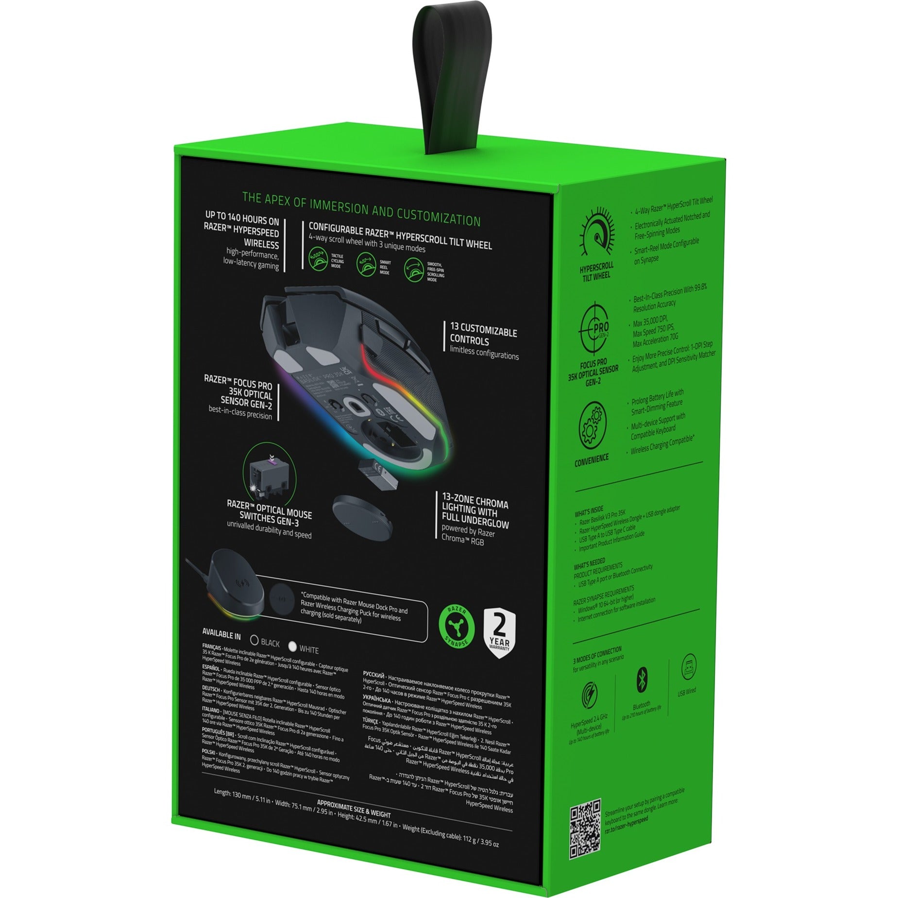 Razer basilisk v3 35k gaming muis (zwart, 35000 dpi, chroma rgb)