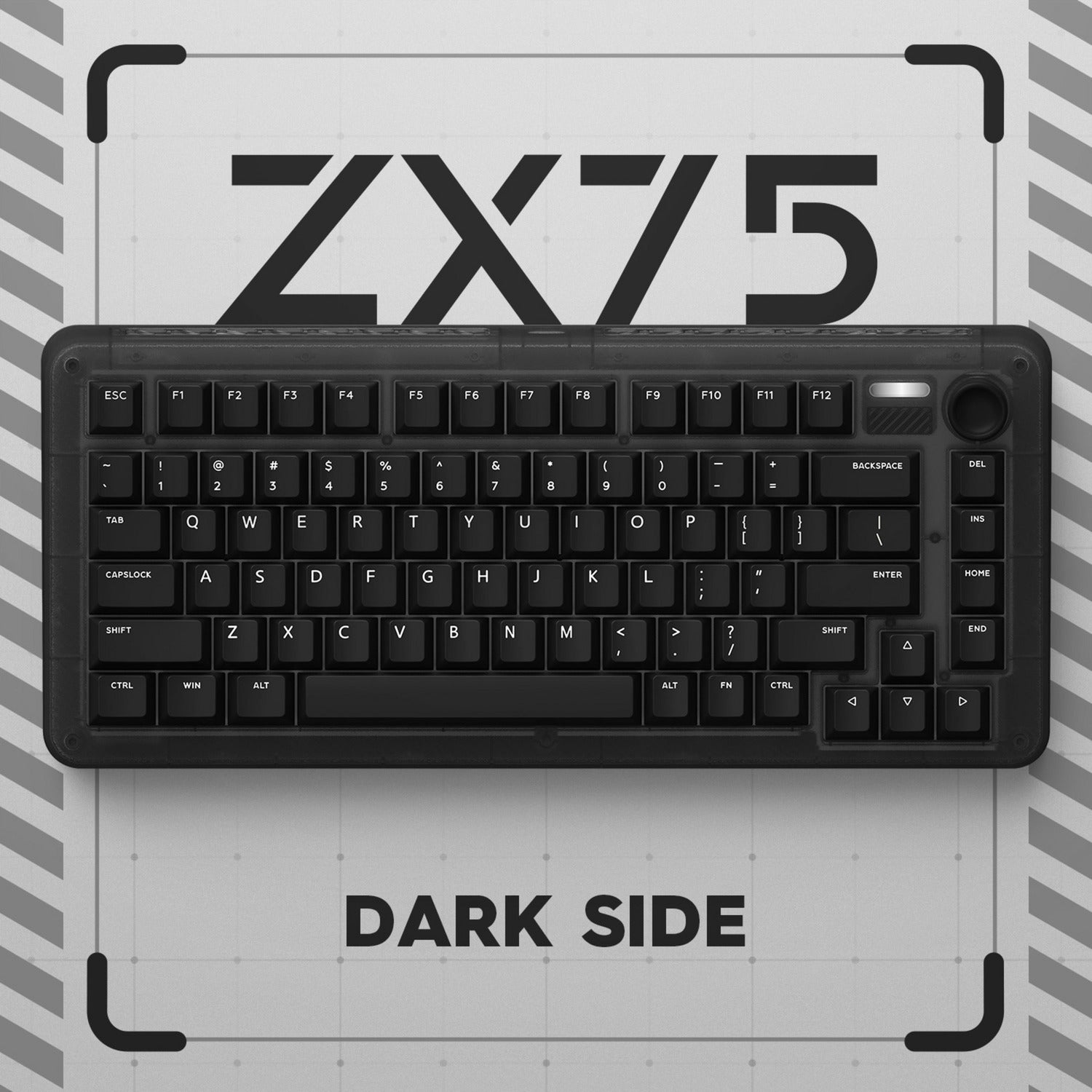 Iqunix zx75 dark side wireless mechanical keyboard, gaming toetsenbord (zwart, us lay-out, gateron brown, rgb leds, 75%, hot-swappable, double-shot pbt, 2.4ghz | bluetooth 5.1 | usb-c)