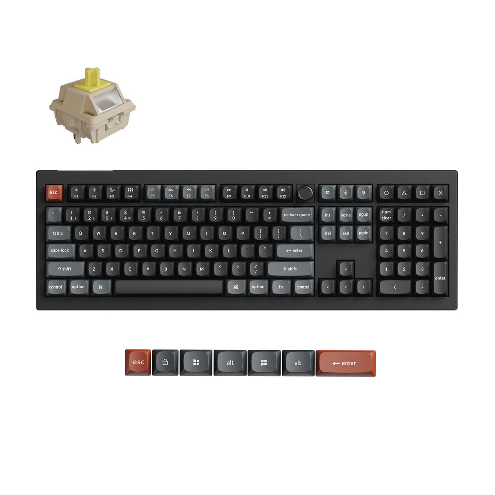 Keychron v6 ultra 8k wireless custom mechanical keyboard (zwart, us lay-out (qwerty), silk pom banana, 100%, rgb, hot swap, 2.4 ghz | bluetooth 5.3 | usb-c)