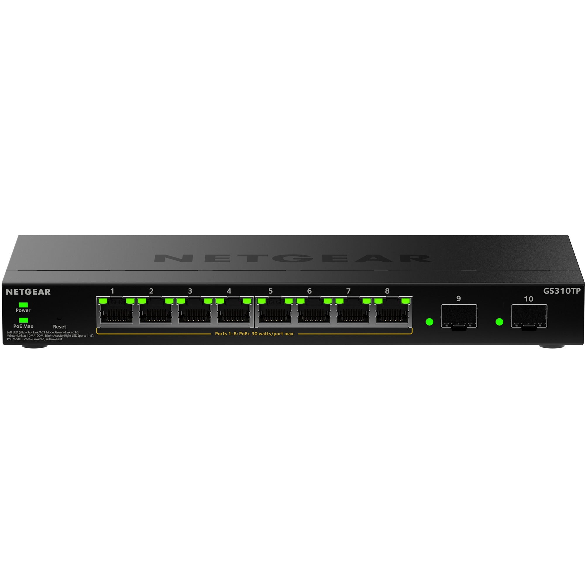 Netgear gs310tpv2 switch (zwart, 55w poe budget)