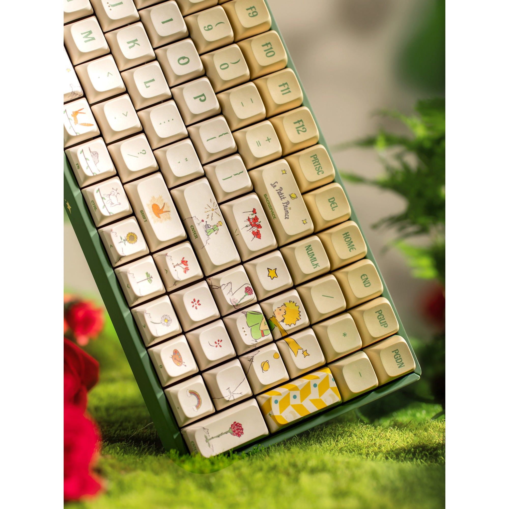 Iqunix f97 floral date, gaming toetsenbord (groen wit, us lay-out, gateron red, rgb leds, 96%, hot-swappable, pbt, 2.4ghz | bluetooth 5.1 | usb-c)