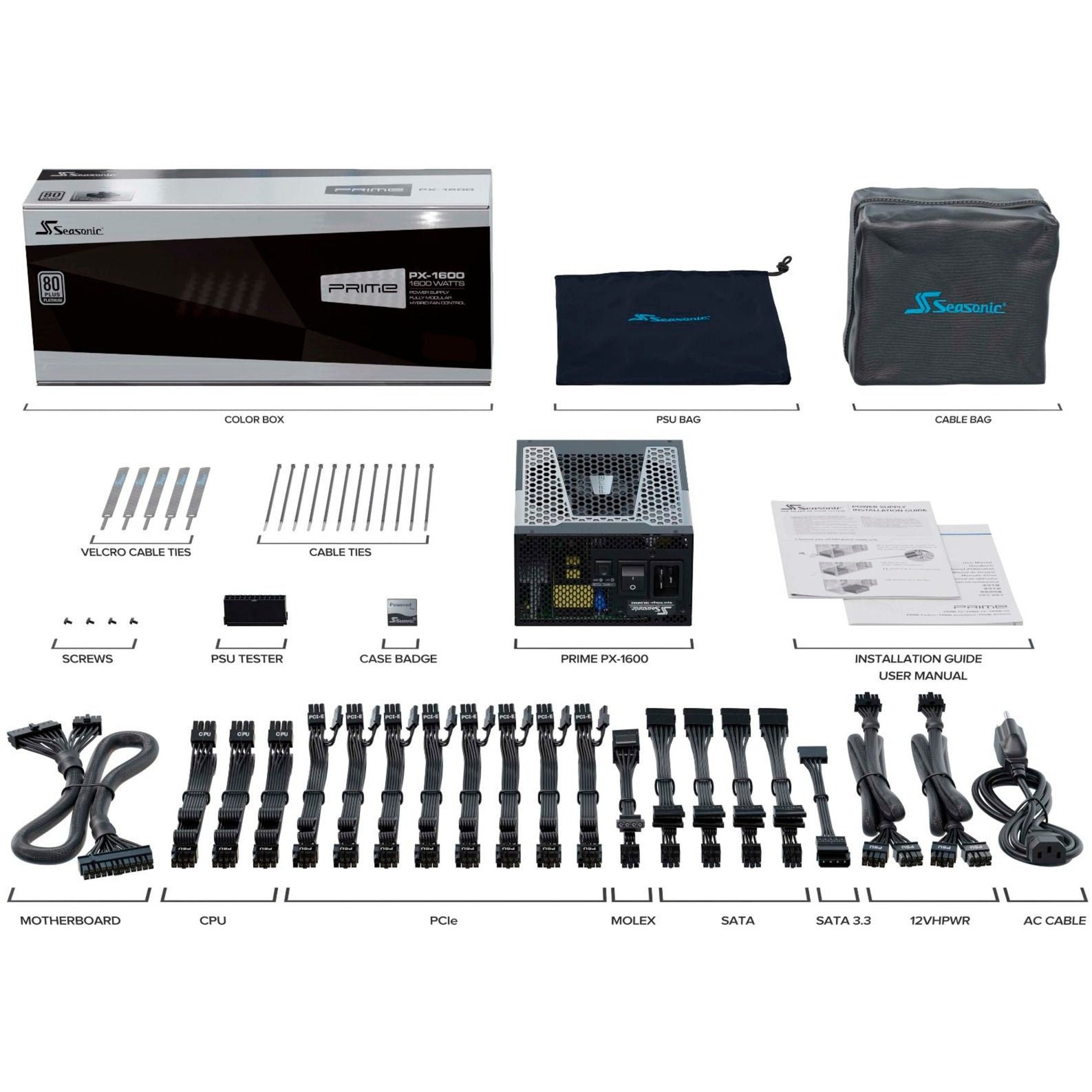 Seasonic prime px-1600 modulaire 1600 watt voeding (zwart, 2x 12vhpwr, 8x pcie)