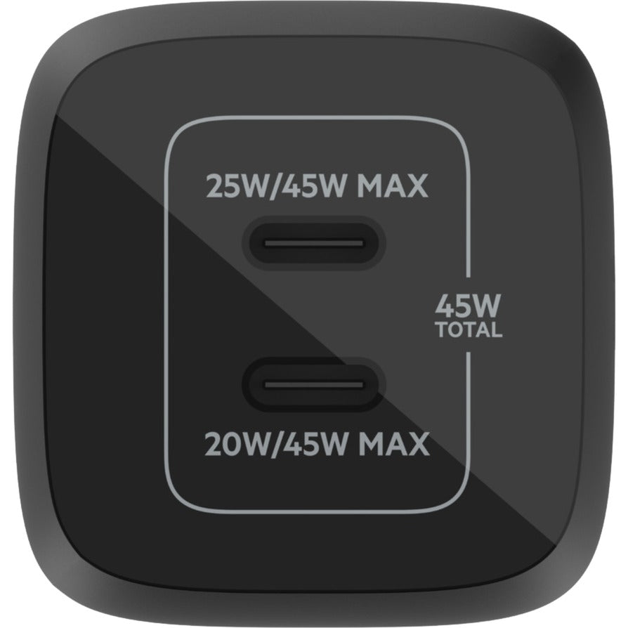 Belkin boostcharge pro 2-poorts usb-c gan-wandlader met pps (45 w) (zwart)