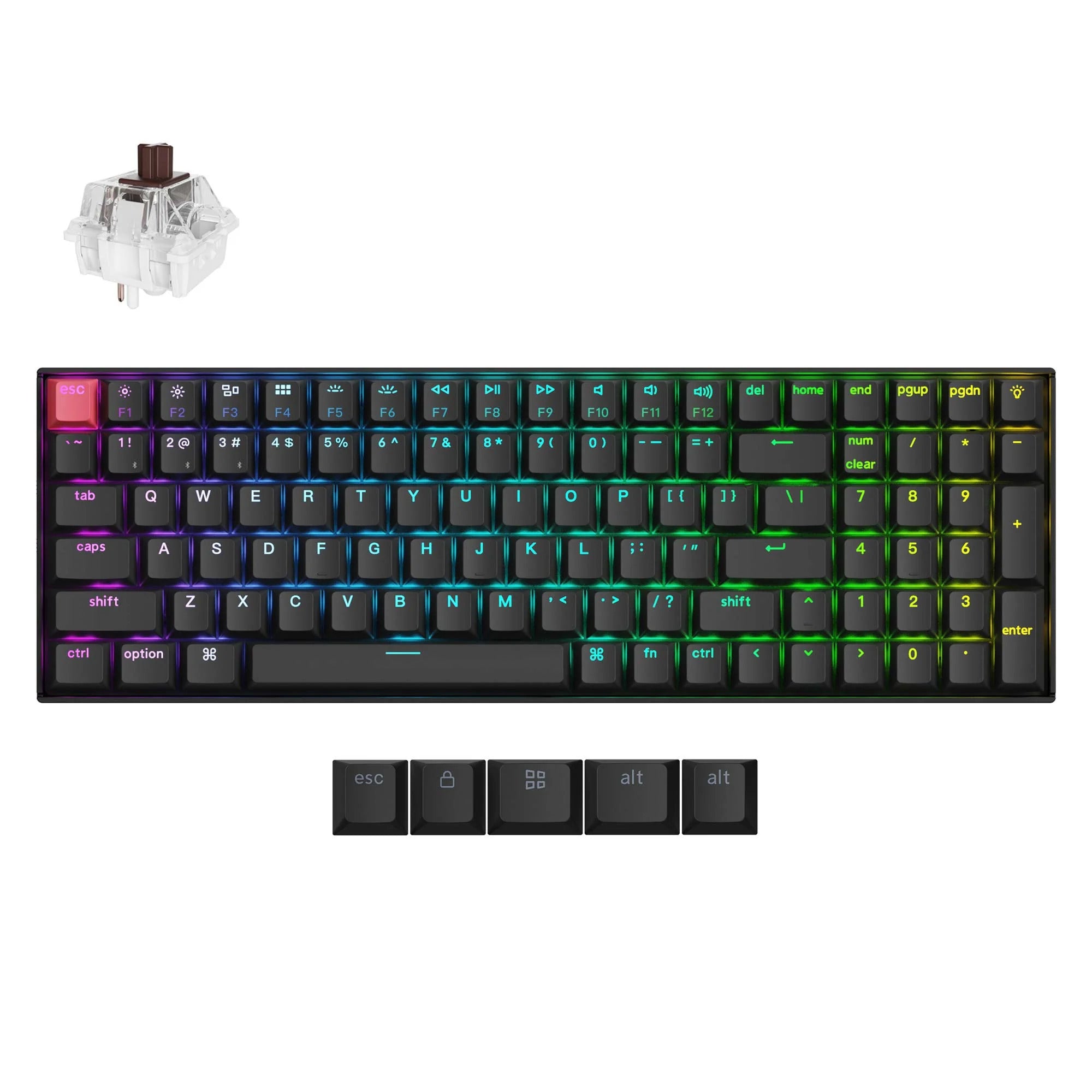 Keychron k4x-h3 rgb mechanisch toetsenbord (zwart, us lay-out (qwerty), super brown, 96%, rgb, cherry double-shot pbt keycaps, hot swap, bluetooth | usb-c)
