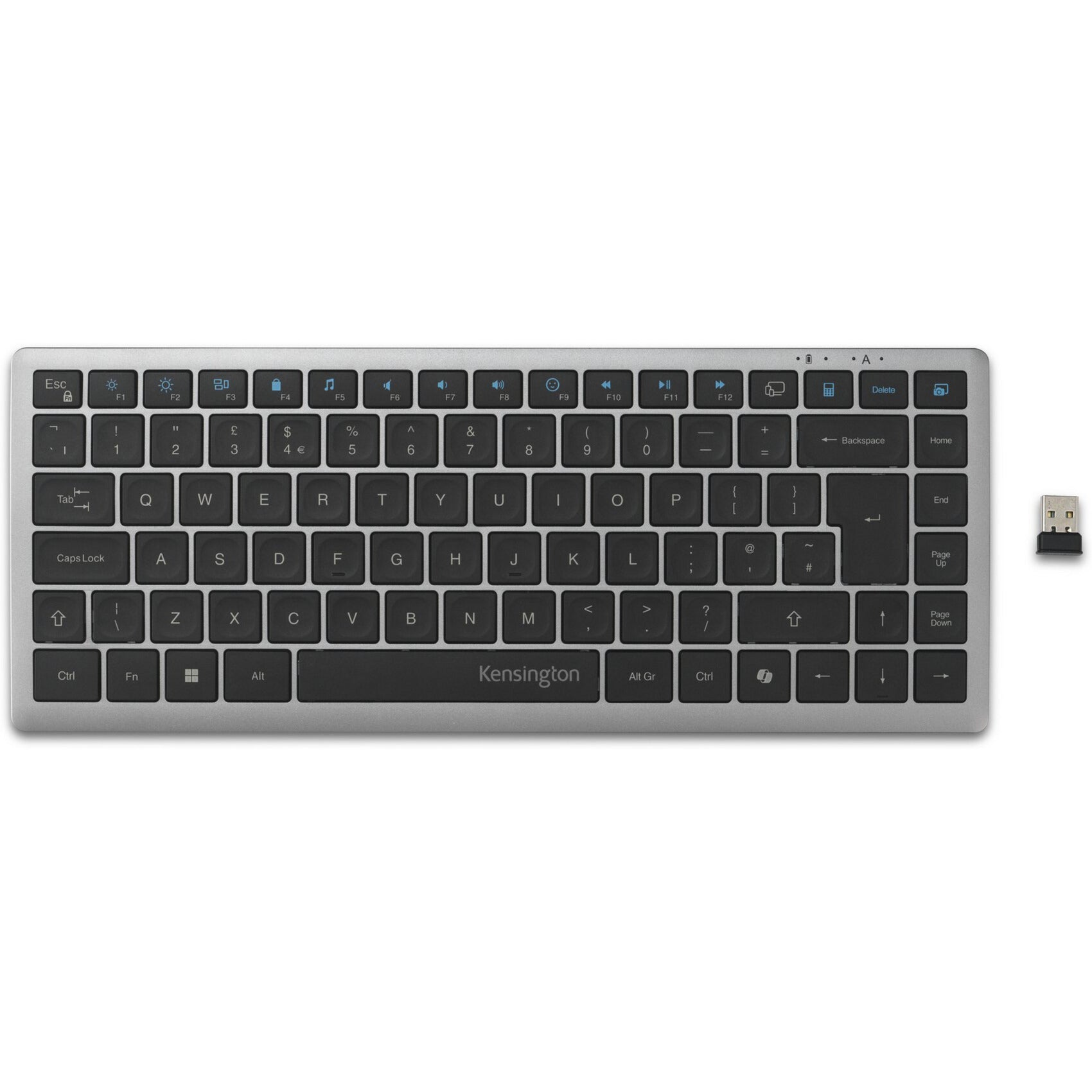 Kensington kb435 eq rechargeable multi-device compact keyboard (grijs, us-international lay-out (qwerty), scissor switches, 80% (tkl), usb, 2,4 ghz, bluetooth 5.4)