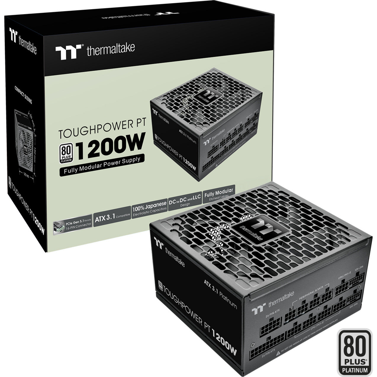 Thermaltake toughpower pt modulaire 1200 watt voeding (1x 12v-2x6, 5x pcie)