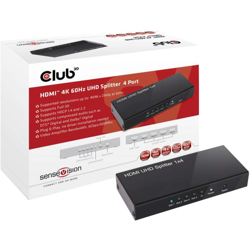 Club 3D Club 3D HDMI 2.0 UHD-splitter 4 poorten