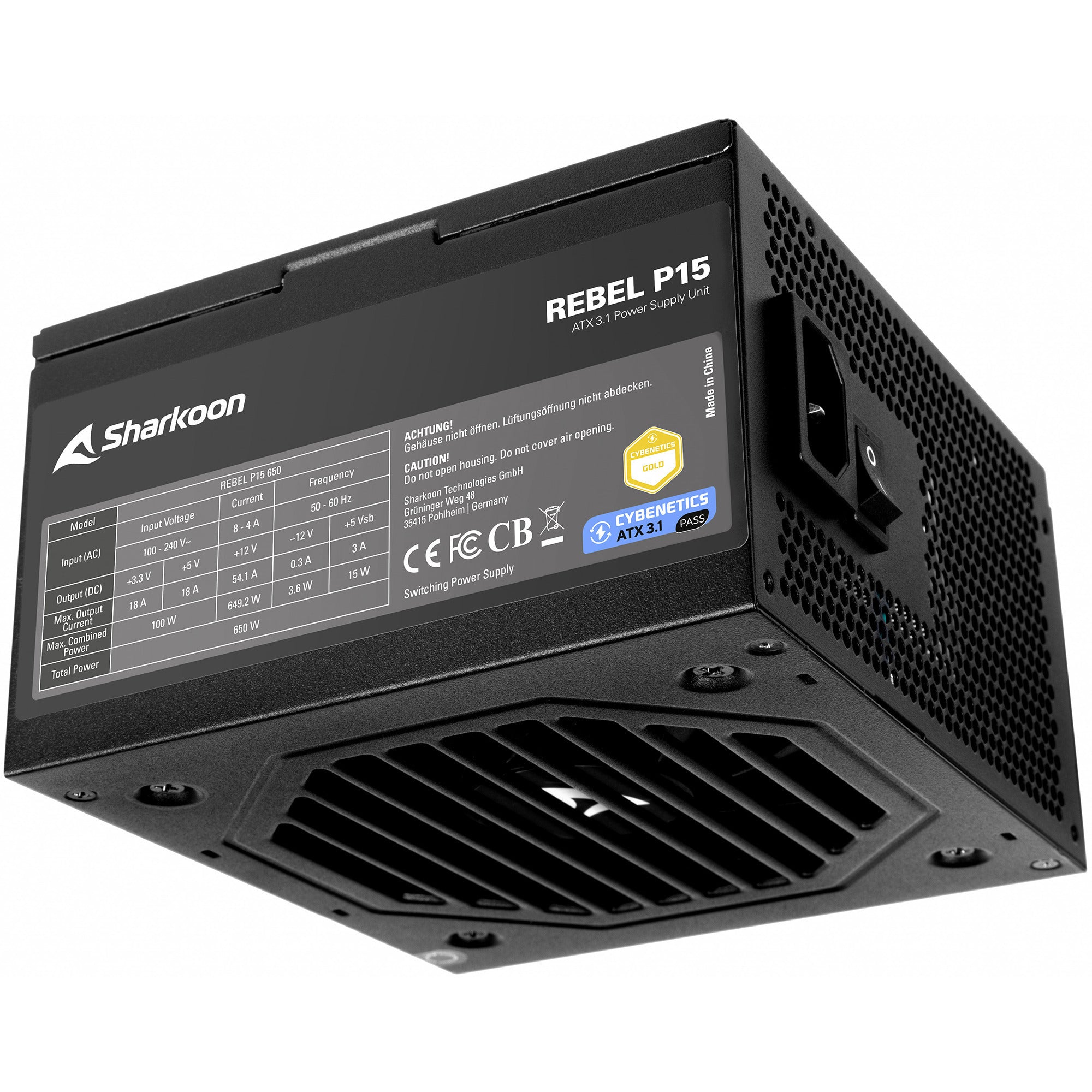 Sharkoon rebel p15 650 watt voeding (zwart, 1x 12v-2x6, 2x pcie)