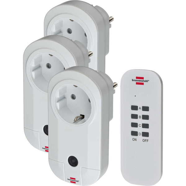 Brennenstuhl rc ce1 3001, set of 3 wireless outlets (with handheld transmitter and increased touch protection) white