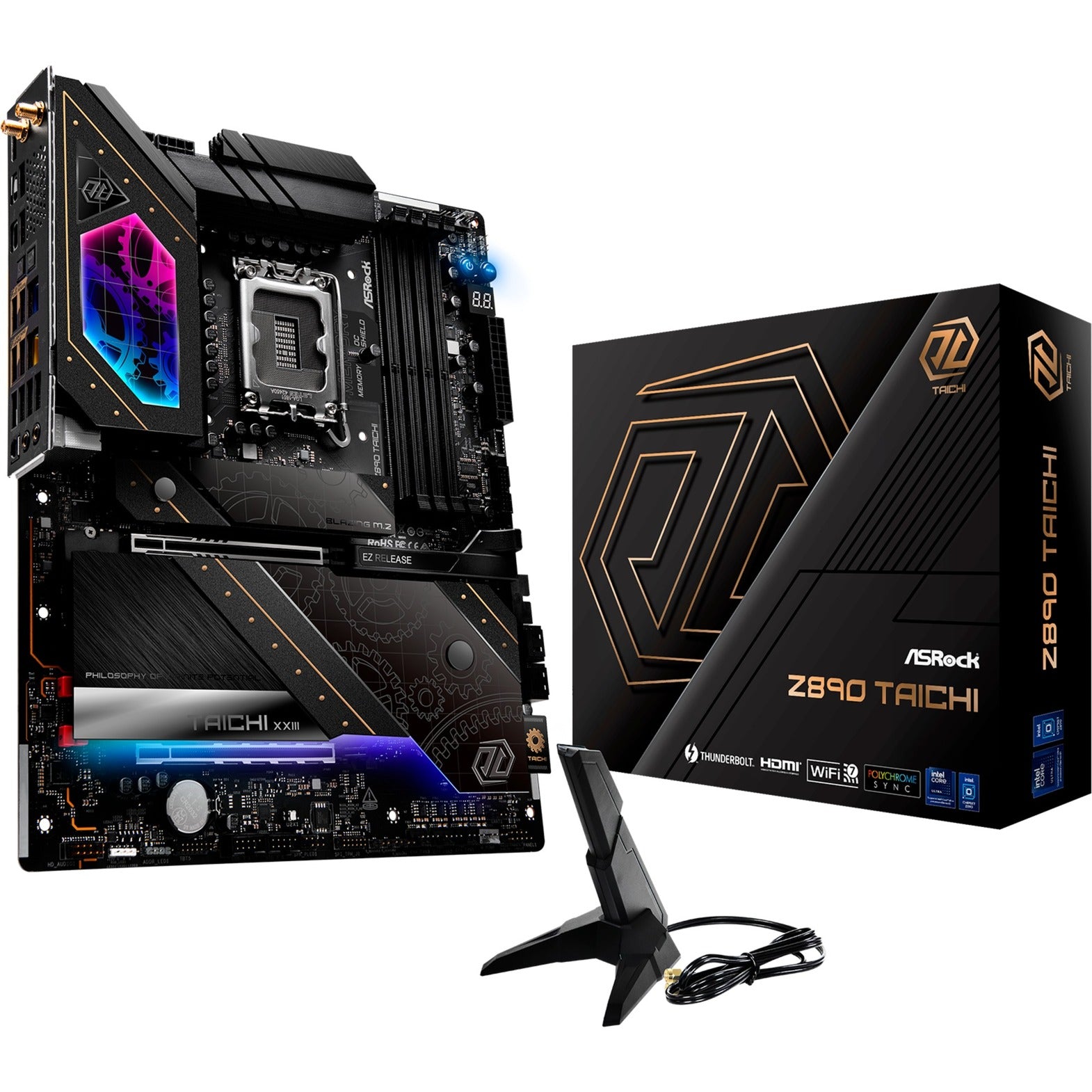 Asrock z890 taichi socket 1851 moederbord (zwart, raid, 5gb-lan, 2.5gb-lan, wi-fi 7, bt, sound, atx)