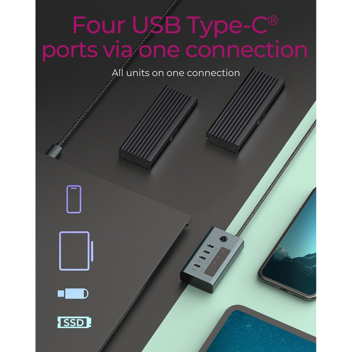 ICY BOX ICY BOX IB-HUB1454-C31 4-poorts USB 3.2 Gen 2 Type-C hub